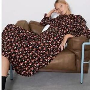 Zara Long Ruffled Floral Maxi Dress Size large
